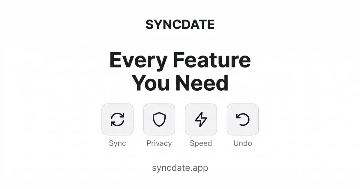 SYNCDATE features — private two-way calendar sync with webhook speed