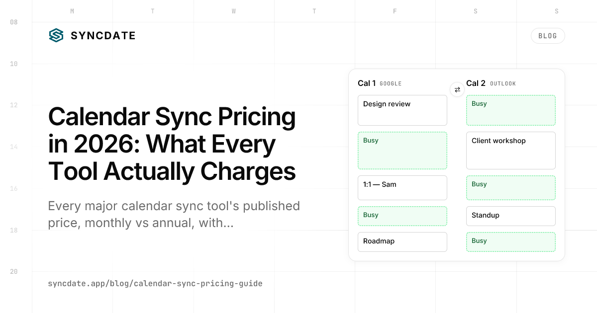 Calendar Sync Pricing in 2026: What Every Tool Actually Charges