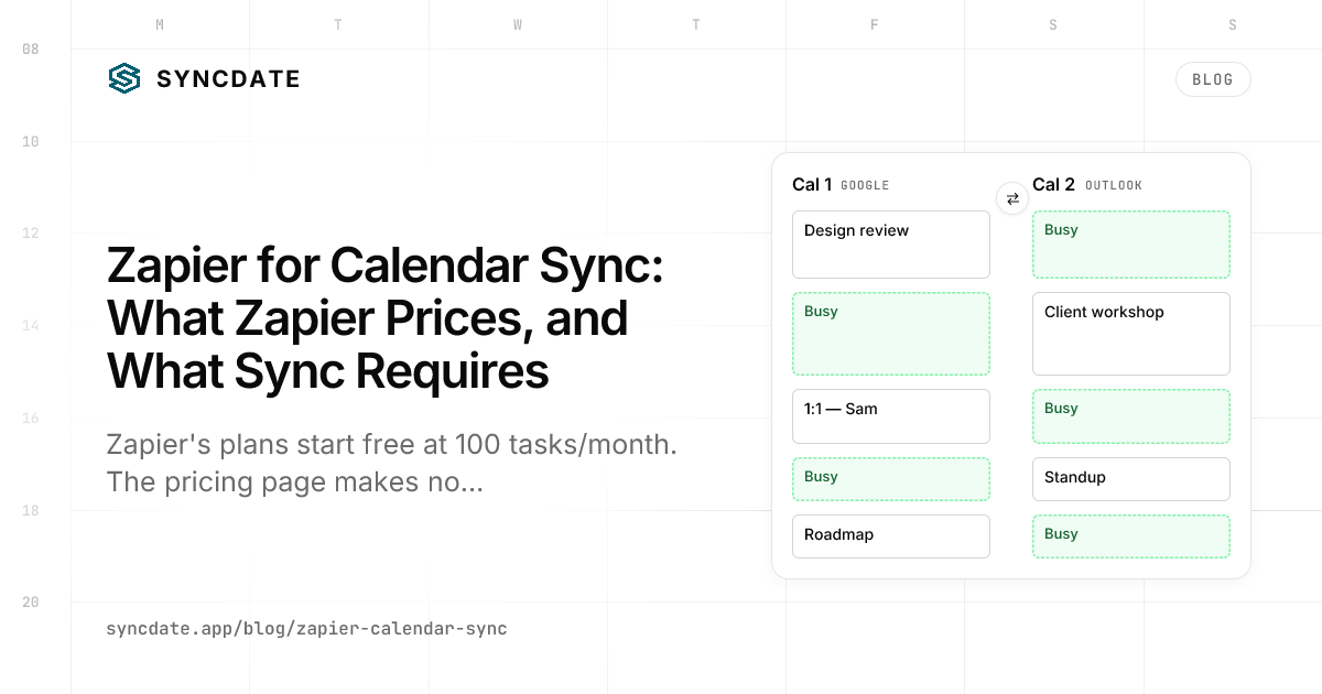 Zapier for Calendar Sync: What Zapier Prices, and What Sync Requires
